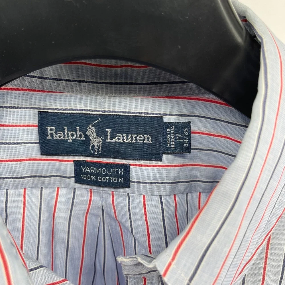 Polo Ralph Lauren Shirt Mens 17 34/35 Blue Striped Yarmouth‎